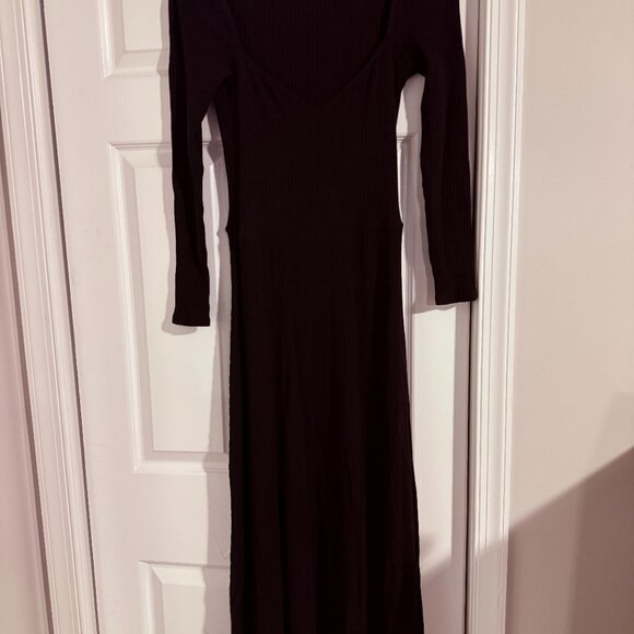 Reformation Banks Long Sleeve Ribbed Stretch-Modal Midi Dress Black Women's L - Picture 2 of 5